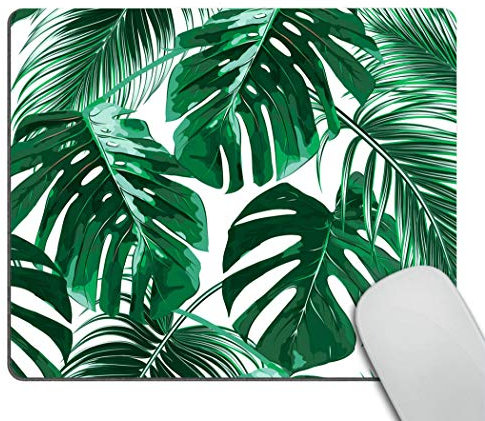 Wasach Tropical Leaf Mousepad - Mat - Beautiful Design - Leaves Green with White Background Rectangle Mouse pad