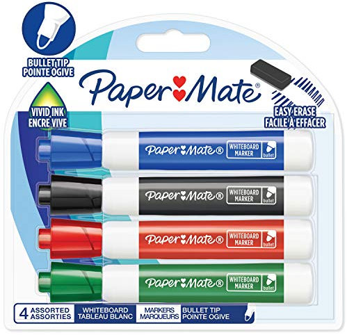 Paper Mate,Geruchsarme Whiteboard-Marker, Patronenspitze, farblich sortiert, 4 Stück