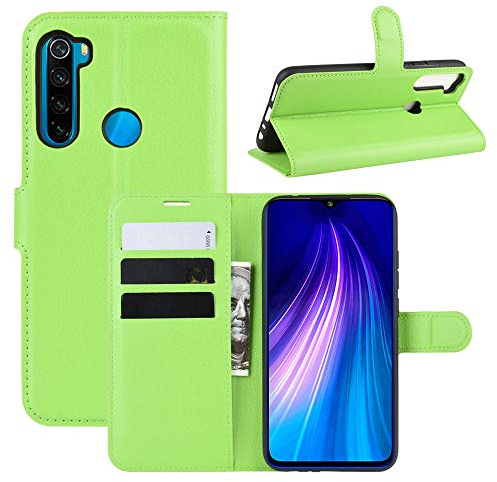 Fertuo Coque Xiaomi Redmi Note 8 2021, Antichoc Portefeuille Étui Housse en Cuir à Rabat Flip Cover Case avec Porte Carte, Béquille, Boucle Magnétique pour Xiaomi Redmi Note 8 Smartphone, Vert