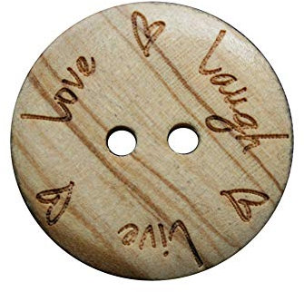 Holz Knöpfe 2 Loch mit LIVE LOVE LAUGH Motiv aus echtem Oliven Holz und teilweise sichtbarer Maserung (10 Stück) (27mm)