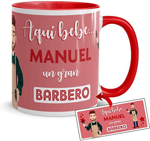 Kembilove Tazas de Café Personalizadas de Profesiones – Taza de Desayuno Aquí Bebe un Gran Barbero con Nombre Personalizado – Tazas de Desayuno para Profesionales – Tazas de 350 ml