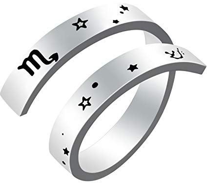 Kucheed Tierkreisring für Frauen Männer, Edelstahl Gravur Konstellation Größe Verstellbare Offene Ringe,Horoskop Astrologie Aussage Vintage Schmuck Persönlichkeit Geburtstag Geschenk Teenager Mädchen