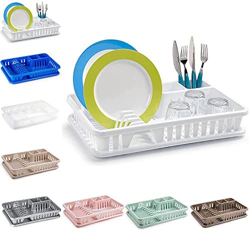 plastific Plastic Dish Drainer Plate Cutlery Rack Kitchen Sink Utensil Draining Cup Holder Sink Drainer For Kitchen Countertop (45 x 29.7 x 8cm, White)