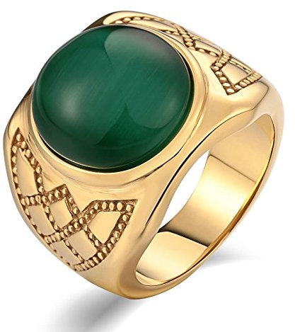 KnSam Herren Ring, Ringe Herren Breit Rund Aus Edelstahl Siegelring Für Herren Männer Mit Opal Gold Ring Mit Kostenlos Gravur