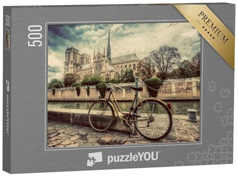 puzzleYOU: Puzzle 500 Teile „Retro-Fahrrad neben der Kathedrale Notre Dame in Paris, Frankreich“ – aus der Puzzle-Kollektion Frankreich