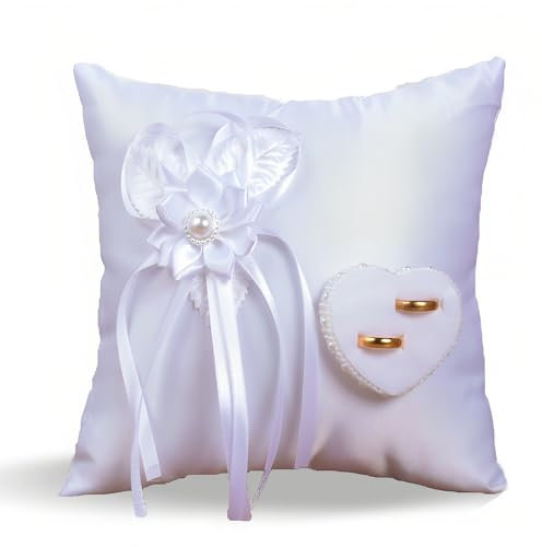 Cuscino Fedi Nuziali, Cuscino per FEDI in Matrimonio, Cuscinetto Porta FEDI con Fiocco per Gioielleri Sposi Compleanno Festa, matrimonio sulla spiaggia 20 * 20cm