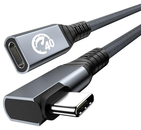 USB 4 Extension Cable 240W 0.3M, Right Angle Thunderbolt 4 & USB C Male to Female Cable, PD 3.1 Fast Charging 40Gbps 8K@60Hz Video, Type C Extender Cord, for MacBook,iPad Pro/Air,Galaxy S24 S23