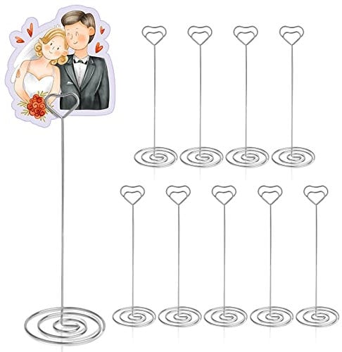 HomWanna Table Number Holders 10Pcs - 8.75 inch Heart Shaped Place Card Holder Tall Table Number Stands for Wedding Party Graduation Reception Restaurant Home Centerpiece Decoration Memo (Silver)