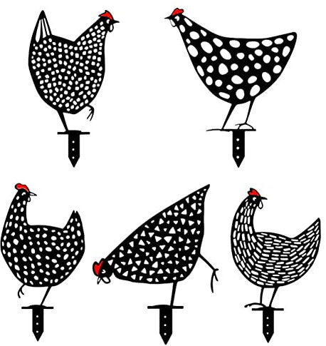 Metal Chicken Yard Art Garden Ornaments Stake Hollow Out Rooster Animals Silhouette Statue Decor,Garden Sign for Easter gardening, Pathway, Floor, Garden, Lawn, Yard Outdoor ornaments,5 Pcs/Set