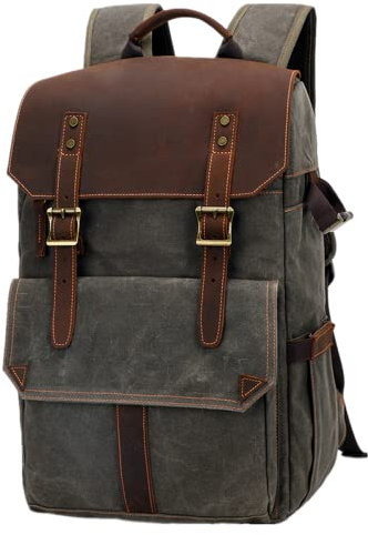 DRF Mochila para Cámara DSLR de Lona Vintage Mochila Cámara Reflex Verde Oscuro BG15