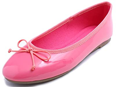 Feversole Women's Macaroon Colorful Memory Foam Cushion Ballet Flat Pumps Patent Hot Pink UK Size 6.5