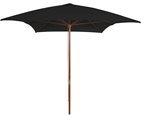 Makastle Sonnenschirm 200x300 cm mit Holzstange und Einzel-Seilzugsystem, Lüftungsöffnung, Ampelschirm Marktschirm Gartenschirm Terrassenschirm, Schwarz