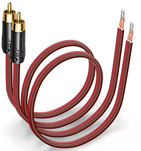Gold-Plated RCA to Bare Wire Speaker Cable - 14AWG OFC Copper Audio Cable for Subwoofers, Amps & Home Theater, Dual PVC Shielded, Zero-Noise