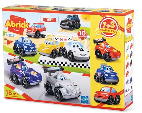 Jouets Ecoiffier - 3297 - Coffret 10 vehicules Fast Car - Abrick - Véhicules interchangeables - Jeu Enfant - 10 véhicules Dont 3 gratuits - A partir de 18 Mois - Origine France Garantie