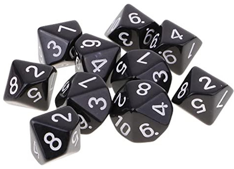 LOVIVER 10 10 Seitige Würfel D10 Polyedrische Würfel für Spiele, Schwarz