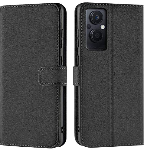 Verco Handyhülle für Oppo Reno 8 Lite 5G Hülle, Bookcase Tasche Flipcover für Oppo Reno8 Lite 5G Case [Kartenfächer/Aufstellfunktion], Schwarz