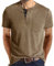 Freizeithemden Herren Kurzarm Rundhals Sommer Henley Hemd Herren Komfortabel All-Match Einfarbig T-Shirt Herren Slim Fit Knopfleiste Taschen Shirt Herren AB-Khaki L
