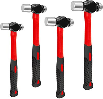 C&T 4-Piece Hammer Set, 8 12 16 24oz, Fiberglass Handle hammer for Ball Peen, Blow Striking Ball Pein Hammer Handle Tool with Forged Steel Construction & Shock Reduction Grip for Metal Working