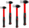 C&T 4-Piece Hammer Set, 8 12 16 24oz, Fiberglass Handle hammer for Ball Peen, Blow Striking Ball Pein Hammer Handle Tool with Forged Steel Construction & Shock Reduction Grip for Metal Working