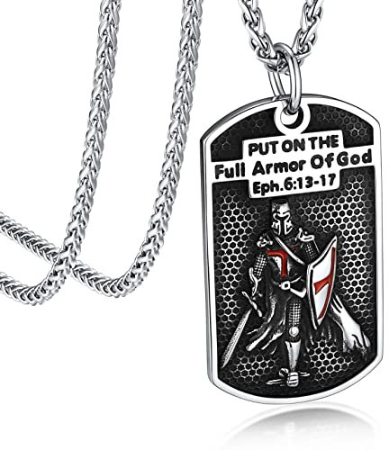 Bandmax Tempelritter Dog Tag Kette Herren Edelstahl Panzerkette Templer Halskette Punk Biker Männerkette Amulett Männerschmuck Länge 55CM+5CM