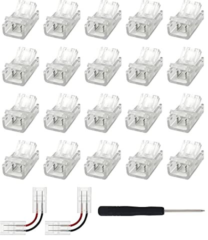 HUAZIZ 22 Stück 2 pin 8mm LED-Streifen-Verbindungs,LED verbinder, LED Adapter Anschluss,LED lötfrei Streifenverbinder um Verbindungsstück ohne Abisolierdraht zu verdrahten mit einem Schraubendreher