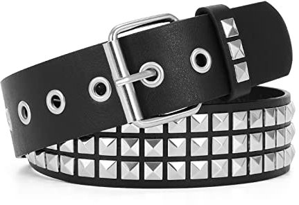 WERFORU Leder Nietengürtel Punk Rock Metall Nietengürtel für Damen Herren Punk Gothic Ledergürtel für Jeans Hosen Schwarz