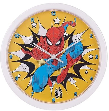 POP Creations Marvel Spider-Man Yellow Wall Clock | 10-Inch Analog Kids Clock | Official Marvel Licensed Battery Operated Round Clock for Boys’ Bedroom, Playroom & Wall Decor