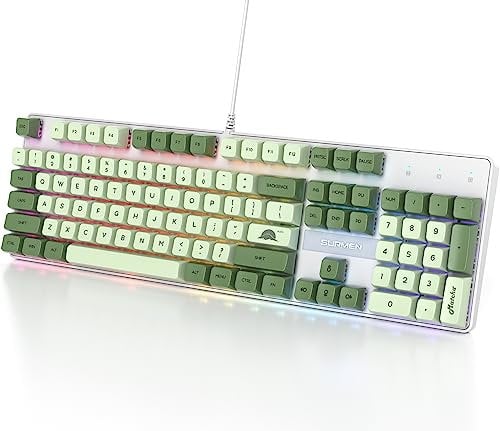 Fogruaden Full Size Mechanical Keyboard, Green Matcha, Wired USB 104 Keys RGB Backlit Gaming Keyboard with Number Pad, Red Switches, NKRO for Windows Laptop PC Gamer