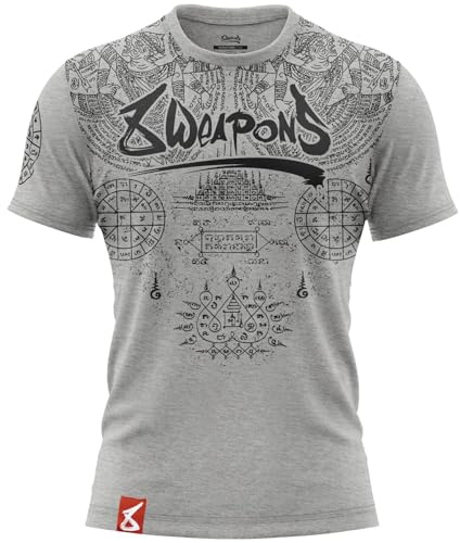 8 WEAPONS T-Shirt Yantra, Grau, Muay Thai T-Muay Thai T-Shirt für Sport und Freizeit, 100% Baumwolle, Langlebig, Shirt für Fitness, MMA, K1, Boxen, Thai Boxen und Kickboxen