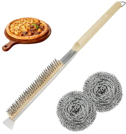 DAGORD Brosse de Nettoyage pour Four Pizza Brosse pour Pierre à Pizza avec Grattoir Brosse Métallique avec 2 Éponge en Acier Inoxydable Accessoire À Pizza 2 en 1 pour Pierre a Pizza et Grille Barbecue
