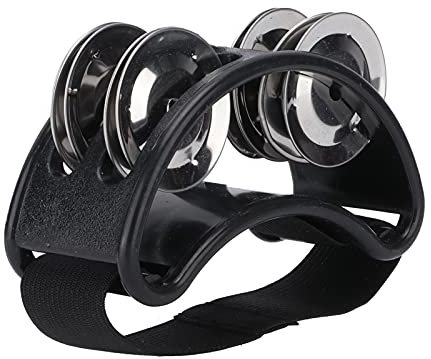 Percussion de Tambourin de Pied, Tambourin Demi Lune, Shakers de Percussions de Pied Noirs, Instrument de Musique, Pédale de Percussion, Clochette en Métal (Noir)