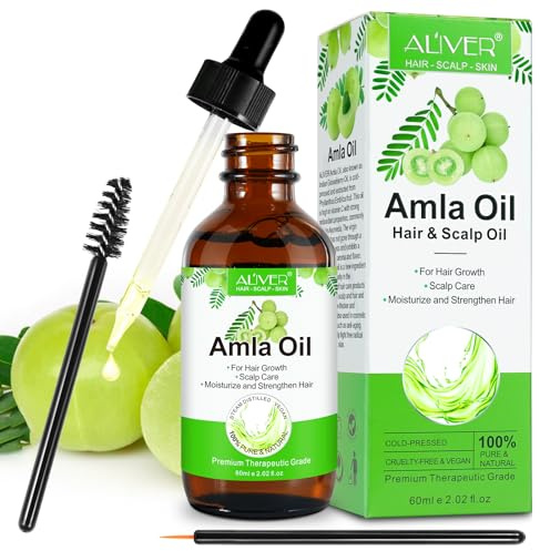 QUROMOJY Amla Haaröl, 60ML, 100% Pure Organic Amla Oil Bio, für Kopfhaut und Haar gegen Haarausfall, Stimuliert Haarwachstum, für Körpermassage, zur Gesichts- und Hautpflege
