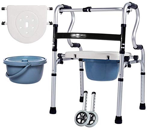 Klappbarer Toilettenstuhl mit Rollen, Eimer und Duschsitz, Verstellbarer Rollstuhl für Behinderte, Mobilitätshilfe, Gehgestell für ältere Senioren mit Behinderung. Doppelter Komfort