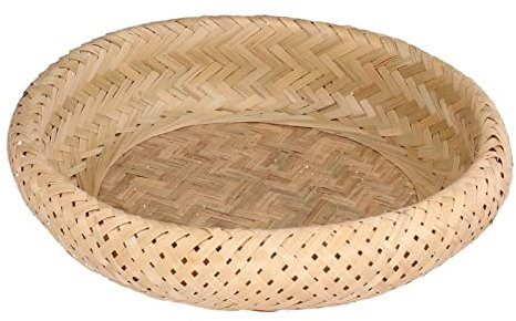 UPQRSG Panier Rond en Rotin, Corbeille À Fruits Ronde en Rotin Tissé À la Main en Bambou, Corbeille À Pain Tissée Polyvalente, Panier de Rangement Des Aliments, pour Restaurant de Cuisine À Domicile