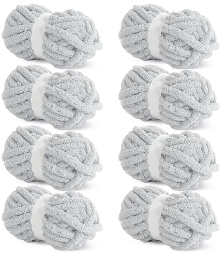 HOMBYS Chunky Chenille-Garn zum Häkeln, sperriges, dickes, flauschiges Garn zum Stricken, super sperriges grobes Garn für Handstricken, Decke, weiches Plüschgarn, 8 Jumbo-Packungen (27 m, 227 g pro