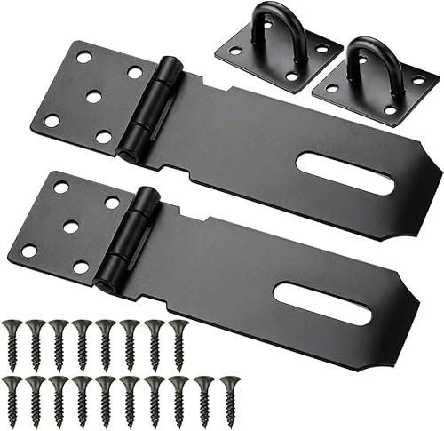 Sheryl&Rain Moraillon de Porte Cadenas, 2pcs Fermoir de Loquet Porte Exterieur, 4 et 5 Pouces Acier Inoxydable Moraillon de Verrou Porte Exterieur avec Vis pour Placard Garage Fermeture Porte(Noir)