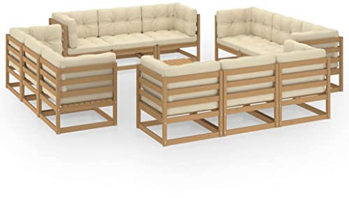 MNISDFL Gartenlounge Biertischgarnitur Terrassenmöbel 13-TLG. Garten-Lounge-Set mit Kissen Kiefer Massivholz