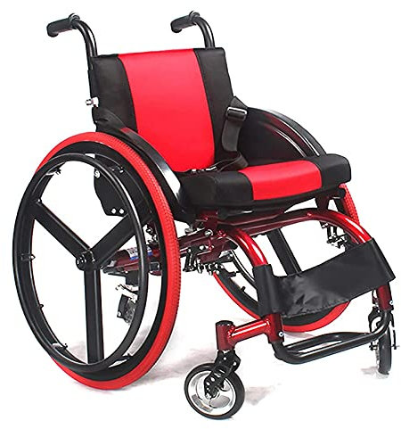 CASEGO Selbstfahrender Rollstuhl, Tragbarer und Faltbarer Leichter Rollstuhl, Geeignet für Ältere Menschen mit Eingeschränkter Mobilität, Aluminiumlegierung, Standard, Rot