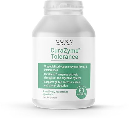 Cura Nutrition CuraZyme Tolerance | Digestive Enzyme Nutritional Supplements | Vegan Digestive Enzymes Complex | Protease, Amylase, Lactase Enzyme Tablets (30 Capsules)