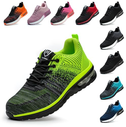 Baofular Scarpe Antinfortunistiche Uomo Donna Leggere Scarpe da Lavoro Comode Scarpe Sicurezza Antiscivolo Traspiranti Verde Fluorescente 44 EU 270