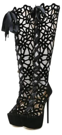 6,30 Pollici / 16 cm Stivali Alti al Ginocchio della Coscia delle Donne Sexy Tacco a Spillo Tacco Alto Nightclub Striptease Tacchi Alti Stivali della Piattaforma,Nero,35 EU