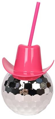 susiodeu Sparkling Disco Ball Cowboy Hat Cup Fashionable And Unique Drinkware For Beach Themed Parties PP 1970s Themed Party Pet, Rose red denim hat