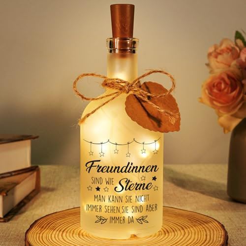 Geschenke für Freundin - LED Flaschenlicht mit Spruch, Beste Freundin Geschenke Geburtstag, Geschenkideen Freundin Weihnachten Geburtstag Freundschaft Dankeschön, Beleuchtete Dekoflasche mit Stopfen