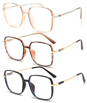 KAEOISFU 3 STÜCKE Großer Quadratische Lesebrillen für Männer und Frauen, Blaulicht-blockierende Computer-Lesebrille, Ultraleicht Damen Computer-Brille Gegen Augenermüdung