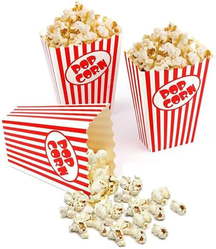 30 Stück Popcorn Tüten, Rot Weiß Gestreift, 9x5x14 cm, Süßigkeiten Tüten, Candy Tüten, Partyboxen für Kino, Familienfeier, Geburtstagsfeier und Übernachtungsparty (Groß)