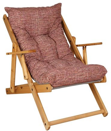 Klappbarer Liegestuhl aus Fichtenholz, 3 Positionen, Kissen aus Stoff, gepolstert, für Wohnzimmer und Garten, hergestellt in Italien – Relax (rot Strit)