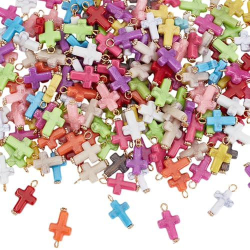 arricraft 200 Pcs Acrylic Cross Beads, Colorful Cross Charms Spacer Beads Plastic Pendants with Iron Flat Head Pins Findings Crucifix Chunky Beads for Bracelets Earrings DIY Jewelry Making