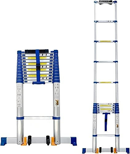 Scala telescopica in alluminio per camper, tenda da tetto, mansarda da 4,6 m, con ruote stabilizzatrici e capacità di 150 kg, soluzione leggera e portatile per avventure all'aperto.