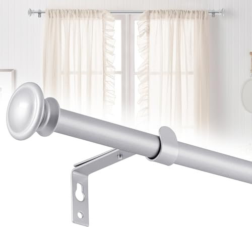 Gardinenstange Silber, 16mm Gardinenstange Ausziehbar, Curtain Rail 67-107cm, Vorhangstange mit Endkappen und Halterungen für Fenster, Balkone, Wohnzimmer