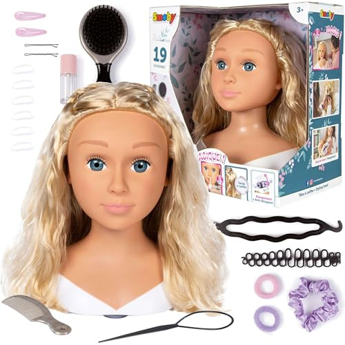 Smoby Großer Friseur-Stylingkopf Nia Haarstyling-Puppe + Zubehör